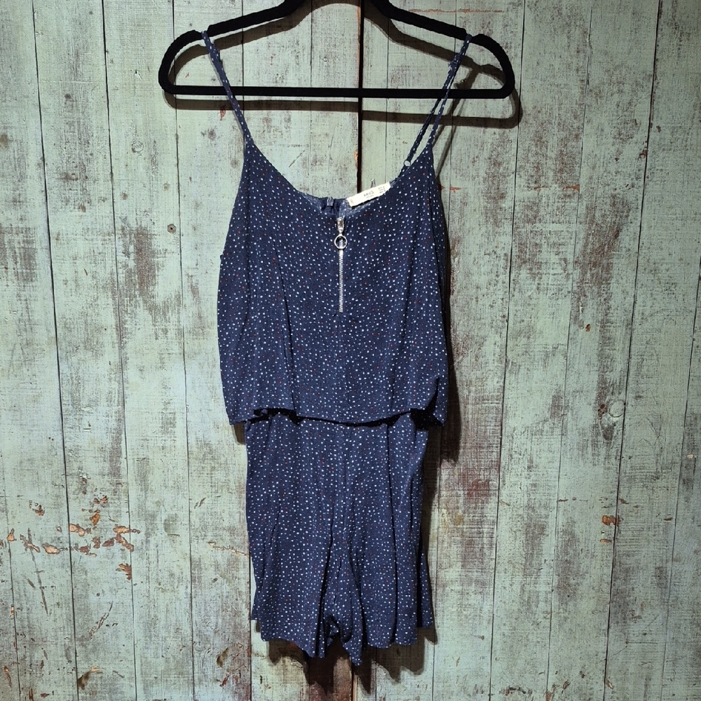 Mango Navy Star & Dot Print Top with Red Accent
